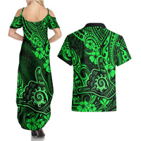 Hawaii Shaka Sign Couples Matching Summer Maxi Dress and Hawaiian Shirt With Polynesian Hibiscus Green Unique LT01 - Polynesian Pride