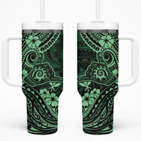 Hawaii Shaka Sign Tumbler With Handle With Polynesian Hibiscus Green Unique