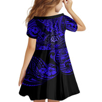 Hawaii Shaka Sign Kid Short Sleeve Dress With Polynesian Hibiscus Navy Blue Unique LT01 - Polynesian Pride