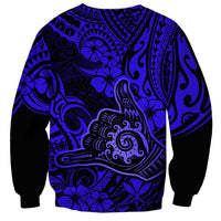 Hawaii Shaka Sign Sweatshirt With Polynesian Hibiscus Navy Blue Unique LT01 - Polynesian Pride