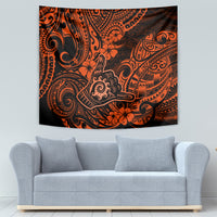 Hawaii Shaka Sign Tapestry With Polynesian Hibiscus Orange Unique LT01 - Polynesian Pride