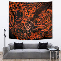 Hawaii Shaka Sign Tapestry With Polynesian Hibiscus Orange Unique LT01 - Polynesian Pride