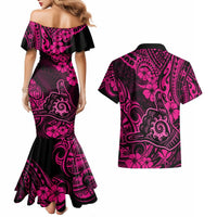 Hawaii Shaka Sign Couples Matching Mermaid Dress and Hawaiian Shirt With Polynesian Hibiscus Pink Unique LT01 - Polynesian Pride