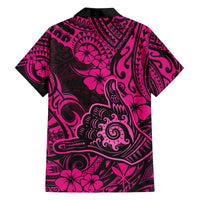 Hawaii Shaka Sign Family Matching Long Sleeve Bodycon Dress and Hawaiian Shirt With Polynesian Hibiscus Pink Unique LT01 - Polynesian Pride