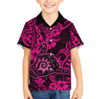 Hawaii Shaka Sign Family Matching Puletasi Dress and Hawaiian Shirt With Polynesian Hibiscus Pink Unique LT01 Son's Shirt Pink - Polynesian Pride