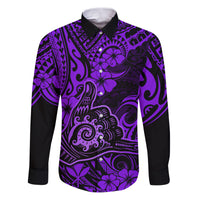 Hawaii Shaka Sign Family Matching Puletasi Dress and Hawaiian Shirt Polynesian Pattern Purple Version LT01 Dad's Shirt - Long Sleeve Purple - Polynesian Pride