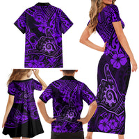 Hawaii Shaka Sign Family Matching Short Sleeve Bodycon Dress and Hawaiian Shirt Polynesian Pattern Purple Version LT01 - Polynesian Pride