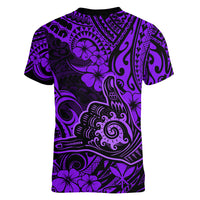 Hawaii Shaka Sign Women V Neck T Shirt Polynesian Pattern Purple Version LT01 - Polynesian Pride