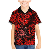 Hawaii Shaka Sign Family Matching Mermaid Dress and Hawaiian Shirt Polynesian Pattern Red Version LT01 Son's Shirt Red - Polynesian Pride