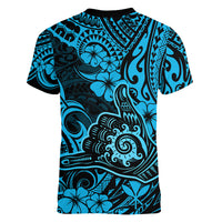 Hawaii Shaka Sign Women V Neck T Shirt Polynesian Pattern Sky Blue Version LT01 - Polynesian Pride