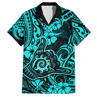 Hawaii Shaka Sign Family Matching Summer Maxi Dress and Hawaiian Shirt Polynesian Pattern Turquoise Version LT01 Dad's Shirt - Short Sleeve Turquoise - Polynesian Pride