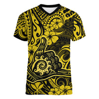 Hawaii Shaka Sign Women V Neck T Shirt Polynesian Pattern Yellow Version LT01 Female Yellow - Polynesian Pride