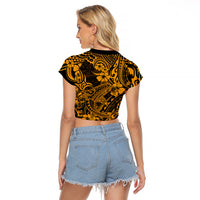 Hawaii Shark Raglan Cropped T Shirt Polynesian Pattern Gold Version LT01 - Polynesian Pride