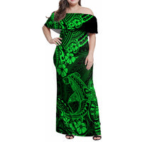 Hawaii Shark Family Matching Off Shoulder Maxi Dress and Hawaiian Shirt Polynesian Pattern Green Version LT01 Mom's Dress Green - Polynesian Pride