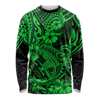 Hawaii Shark Long Sleeve Shirt Polynesian Pattern Green Version LT01 Unisex Green - Polynesian Pride