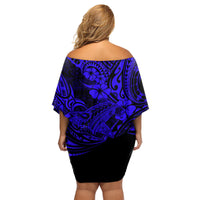 Hawaii Shark Family Matching Off Shoulder Short Dress and Hawaiian Shirt Polynesian Pattern Navy Blue Version LT01 - Polynesian Pride