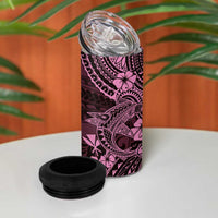 Hawaii Shark 4 in 1 Can Cooler Tumbler Polynesian Pattern Pink Version