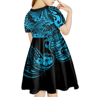 Hawaii Shark Kid Short Sleeve Dress Polynesian Pattern Sky Blue Version LT01 - Polynesian Pride