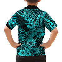 Hawaii Shark Family Matching Short Sleeve Bodycon Dress and Hawaiian Shirt Polynesian Pattern Turquoise Version LT01 - Polynesian Pride