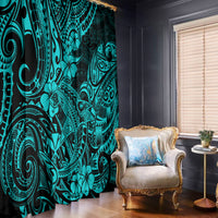 Hawaii Shark Window Curtain Polynesian Pattern Turquoise Version LT01 Turquoise - Polynesian Pride