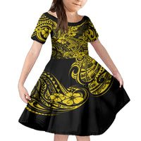 Hawaii Shark Family Matching Puletasi Dress and Hawaiian Shirt Polynesian Pattern Yellow Version LT01 Daughter's Dress Yellow - Polynesian Pride