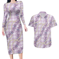 Pua Kalaunu Lei Couples Matching Long Sleeve Bodycon Dress and Hawaiian Shirt Palaka Pattern