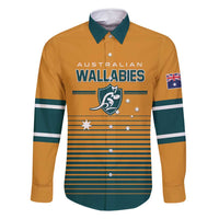 Custom Rugby Australia Family Matching Long Sleeve Bodycon Dress and Hawaiian Shirt Junior Wallabies Go Champions LT01 Dad's Shirt - Long Sleeve Yellow - Polynesian Pride