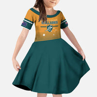 Custom Rugby Australia Family Matching Off The Shoulder Long Sleeve Dress and Hawaiian Shirt Junior Wallabies Go Champions LT01 Daughter's Dress Yellow - Polynesian Pride