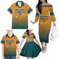 Custom Rugby Australia Family Matching Off The Shoulder Long Sleeve Dress and Hawaiian Shirt Junior Wallabies Go Champions LT01 - Polynesian Pride