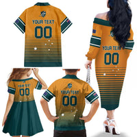 Custom Rugby Australia Family Matching Off The Shoulder Long Sleeve Dress and Hawaiian Shirt Junior Wallabies Go Champions LT01 - Polynesian Pride