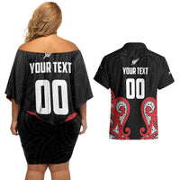 Custom Rugby New Zealand Couples Matching Off Shoulder Short Dress and Hawaiian Shirt Baby Black Go Champions