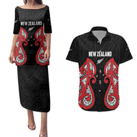 Custom Rugby New Zealand Couples Matching Puletasi and Hawaiian Shirt Baby Black Go Champions