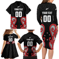 Custom Rugby New Zealand Family Matching Long Sleeve Bodycon Dress and Hawaiian Shirt Baby Black Go Champions