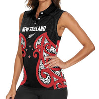 Custom Rugby New Zealand Women Sleeveless Polo Shirt Baby Black Go Champions