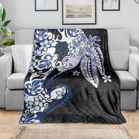Monstera Plumeria Flowers Blue Blanket Polynesian Pattern
