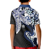 Monstera Plumeria Flowers Blue Kid Polo Shirt Polynesian Pattern