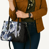 Monstera Plumeria Flowers Blue Leather Bag Polynesian Pattern