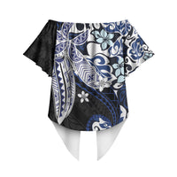 Monstera Plumeria Flowers Blue Off Shoulder Wrap Waist Top Polynesian Pattern LT01 - Polynesian Pride