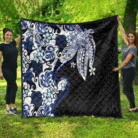 Monstera Plumeria Flowers Blue Quilt Polynesian Pattern