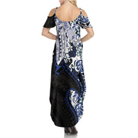 Monstera Plumeria Flowers Blue Summer Maxi Dress Polynesian Pattern