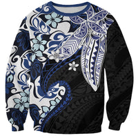Monstera Plumeria Flowers Blue Sweatshirt Polynesian Pattern