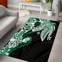 Monstera Plumeria Flowers Green Area Rug Polynesian Pattern