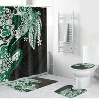 Monstera Plumeria Flowers Green Bathroom Set Polynesian Pattern