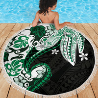 Monstera Plumeria Flowers Green Beach Blanket Polynesian Pattern