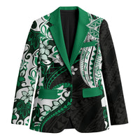 Monstera Plumeria Flowers Green Blazer Polynesian Pattern