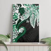 Monstera Plumeria Flowers Green Canvas Wall Art Polynesian Pattern