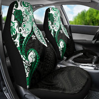 Monstera Plumeria Flowers Green Car Seat Cover Polynesian Pattern
