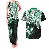 Monstera Plumeria Flowers Green Couples Matching Tank Maxi Dress and Hawaiian Shirt Polynesian Pattern
