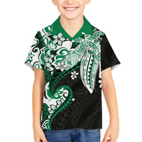 Monstera Plumeria Flowers Green Family Matching Mermaid Dress and Hawaiian Shirt Polynesian Pattern LT01 Son's Shirt Green - Polynesian Pride