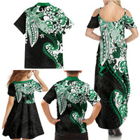 Monstera Plumeria Flowers Green Family Matching Summer Maxi Dress and Hawaiian Shirt Polynesian Pattern